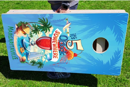 Margaritaville It's 5 o'Clock Somewhere Pro Cornhole Bean Bag Toss Game 24x48 with 8 Regulation 16oz Bags