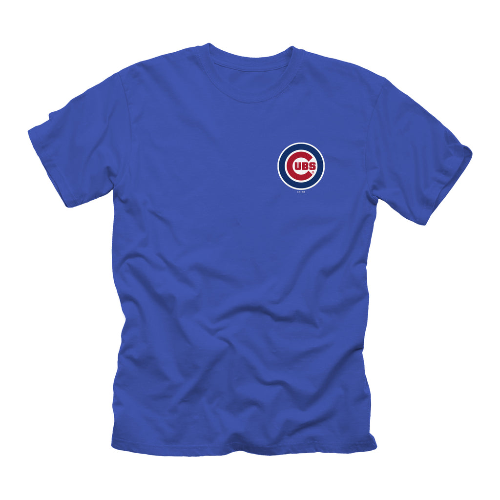 Chicago Cubs Baseball Blue T-Shirt Majestic MLB Screen Print Mens L NEW
