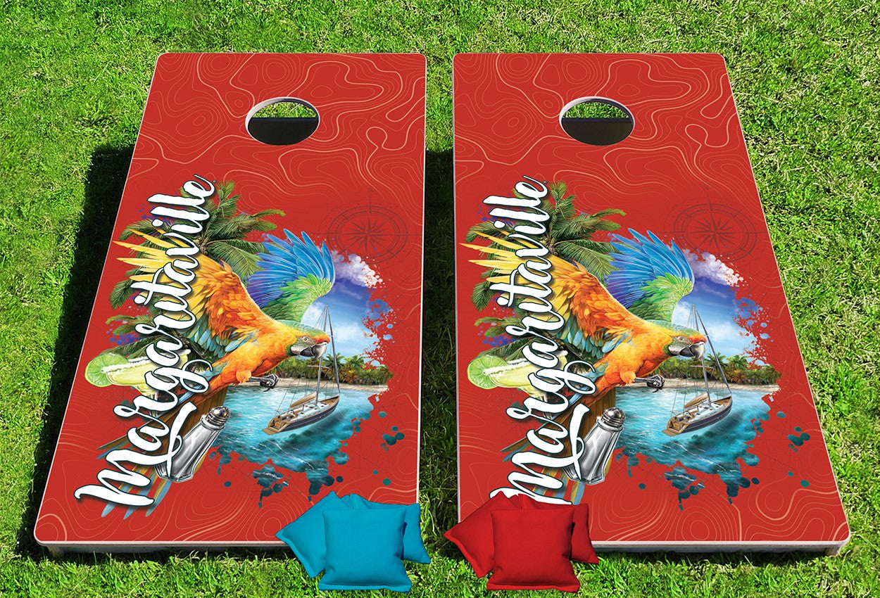 Margaritaville Catalina Boat Drinks Pro Cornhole Bean Bag Toss Game 24x48 with 8 Regulation 16oz Bags