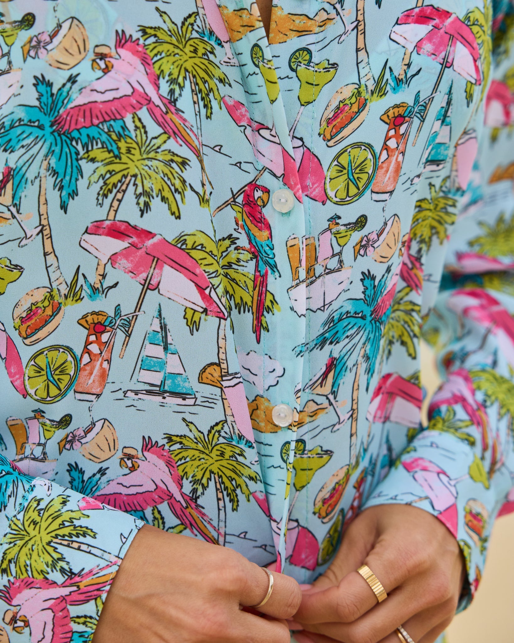 Margaritaville by Kenny Flowers - Welcome to Margaritaville – Ocean Blue – Women's Long Sleeve Resort Shirt