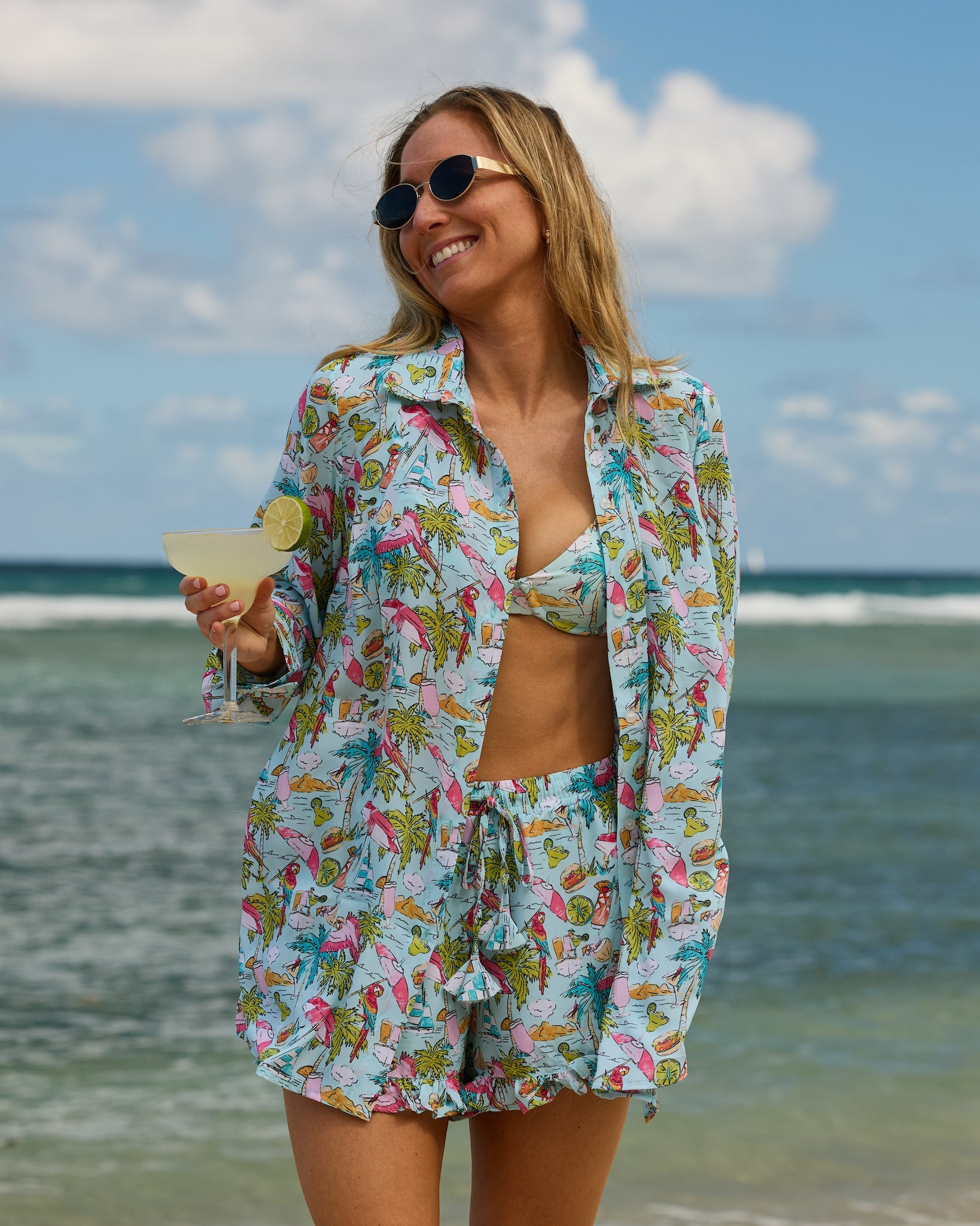 Margaritaville by Kenny Flowers - Welcome to Margaritaville – Ocean Blue – Women's Long Sleeve Resort Shirt