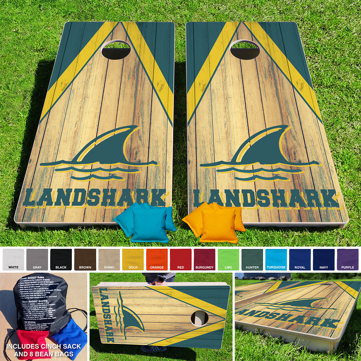 Margaritaville LandShark Plank Pro Cornhole Bean Bag Toss Game 24x48 with 8 Regulation 16oz Bags