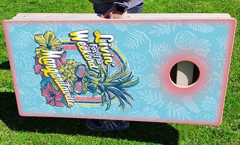 Margaritaville Livin' For The Weekend Pro Cornhole Bean Bag Toss Game 24x48 with 8 Regulation 16oz Bags