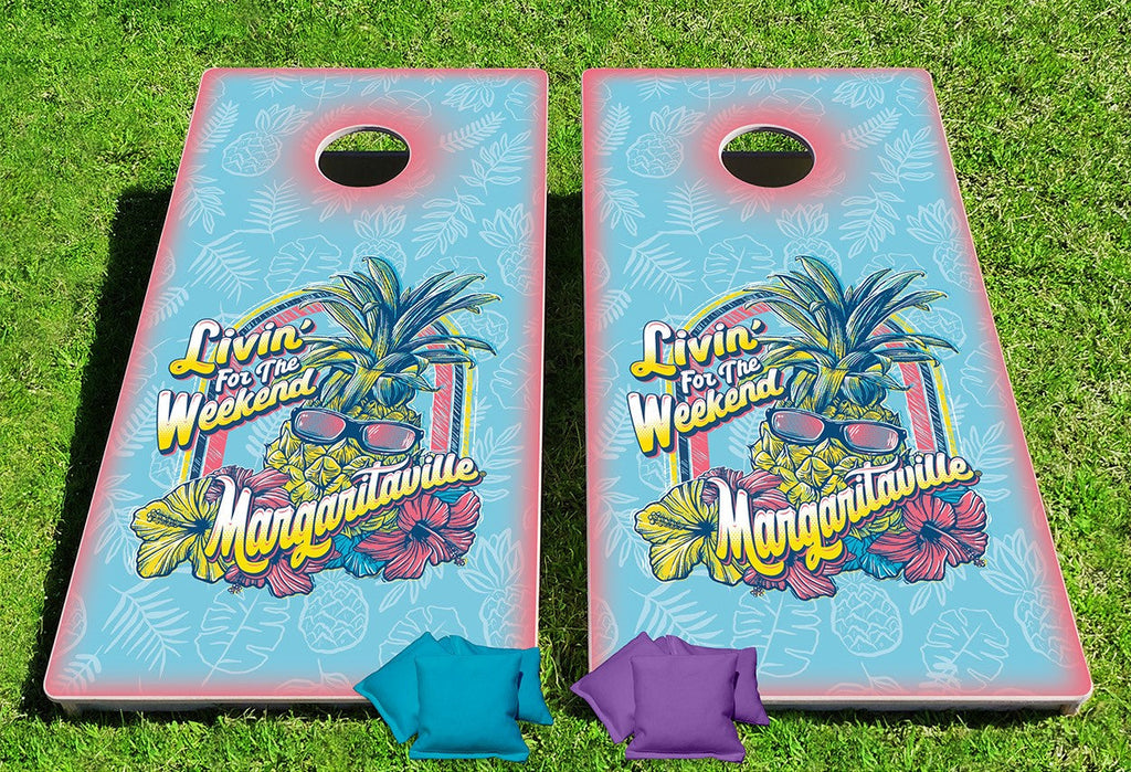Margaritaville Livin' For The Weekend Pro Cornhole Bean Bag Toss Game 24x48 with 8 Regulation 16oz Bags