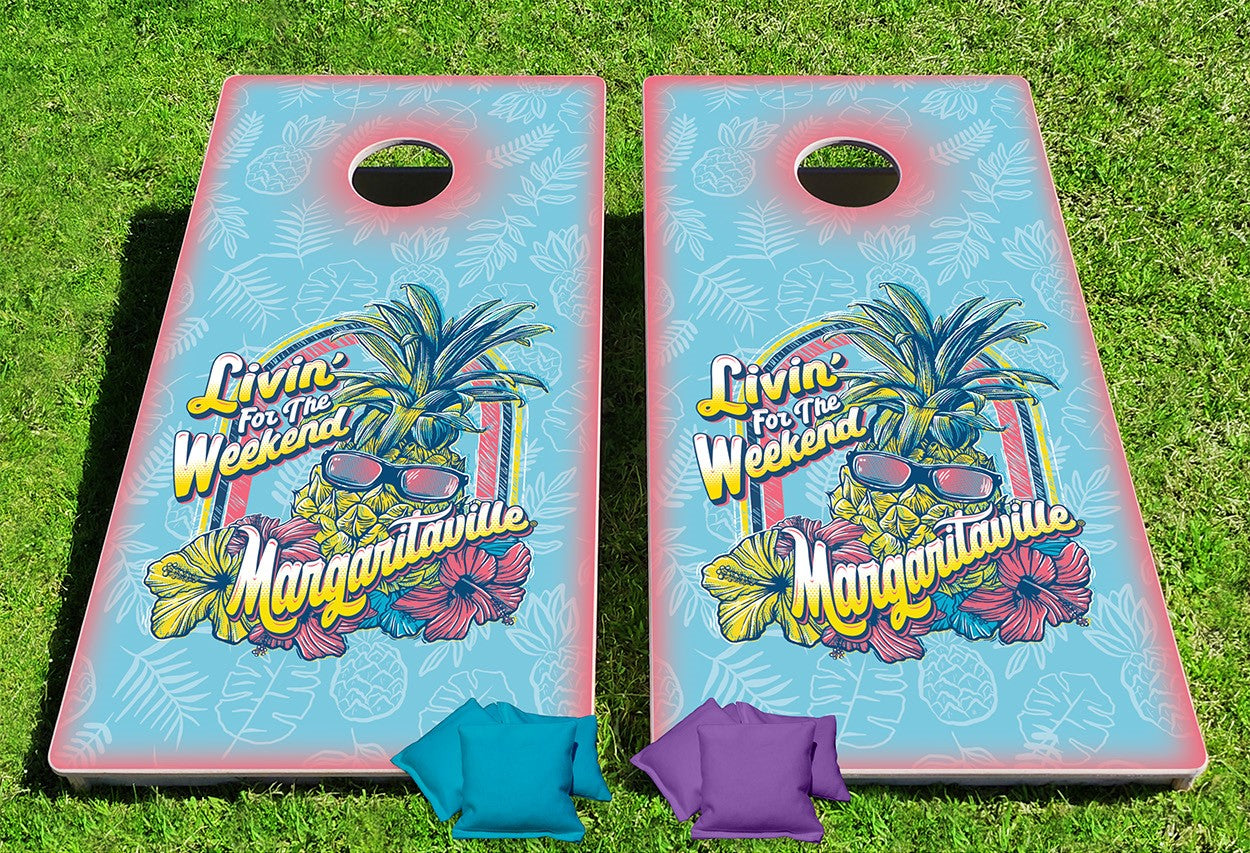 Margaritaville Livin' For The Weekend Pro Cornhole Bean Bag Toss Game 24x48 with 8 Regulation 16oz Bags