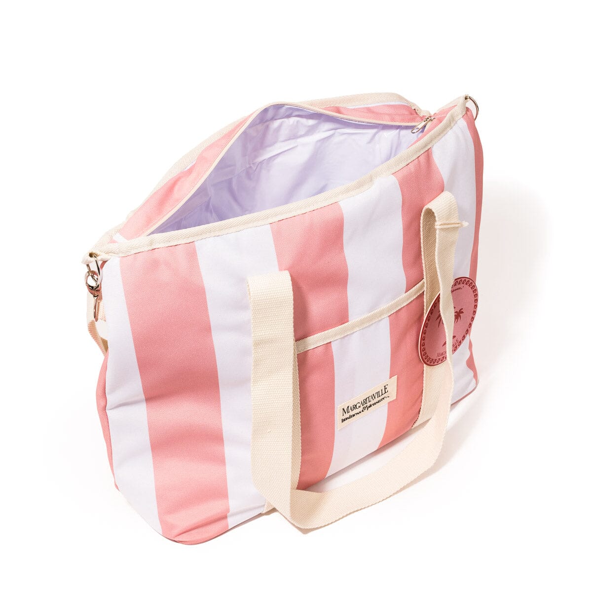 The Volcano Cooler Tote Bag - Strawberry Daiquiri Stripe