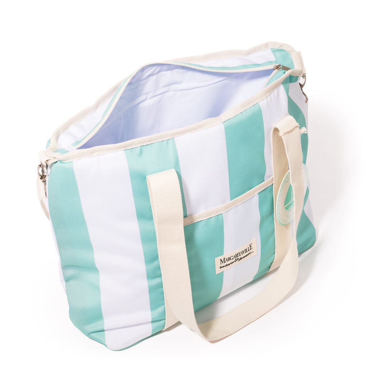 The Volcano Cooler Tote Bag - Last Mango Green Stripe