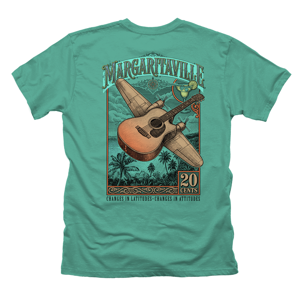 Guitar Seaplane Stamp T-shirt