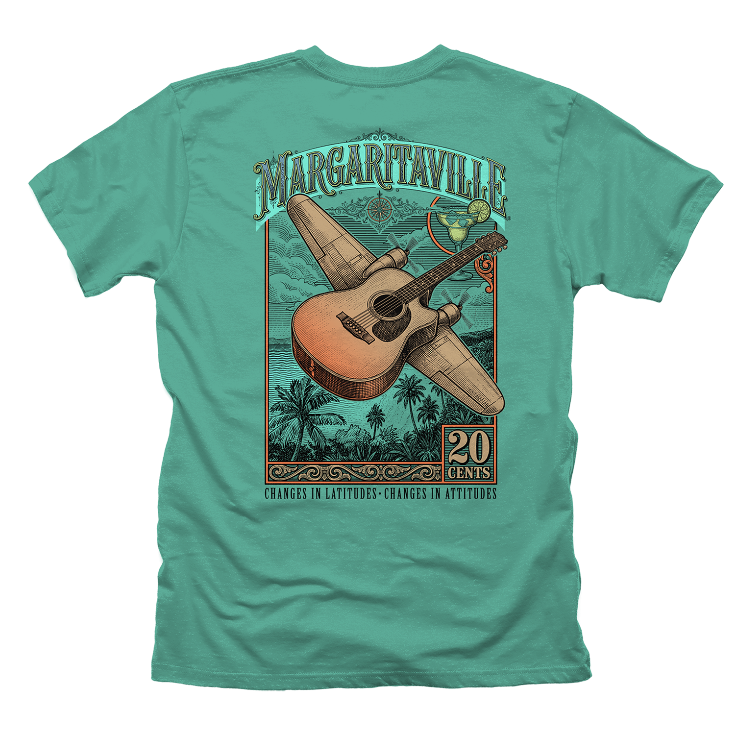 Guitar Seaplane Stamp T-shirt