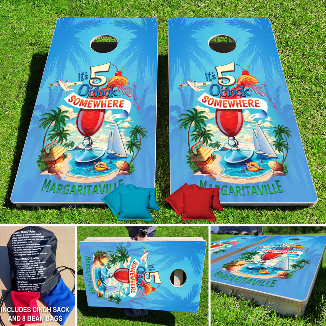 Margaritaville It's 5 o'Clock Somewhere Pro Cornhole Bean Bag Toss Game 24x48 with 8 Regulation 16oz Bags
