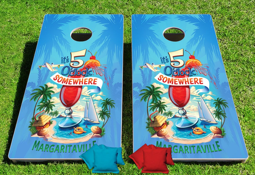 Margaritaville It's 5 o'Clock Somewhere Pro Cornhole Bean Bag Toss Game 24x48 with 8 Regulation 16oz Bags
