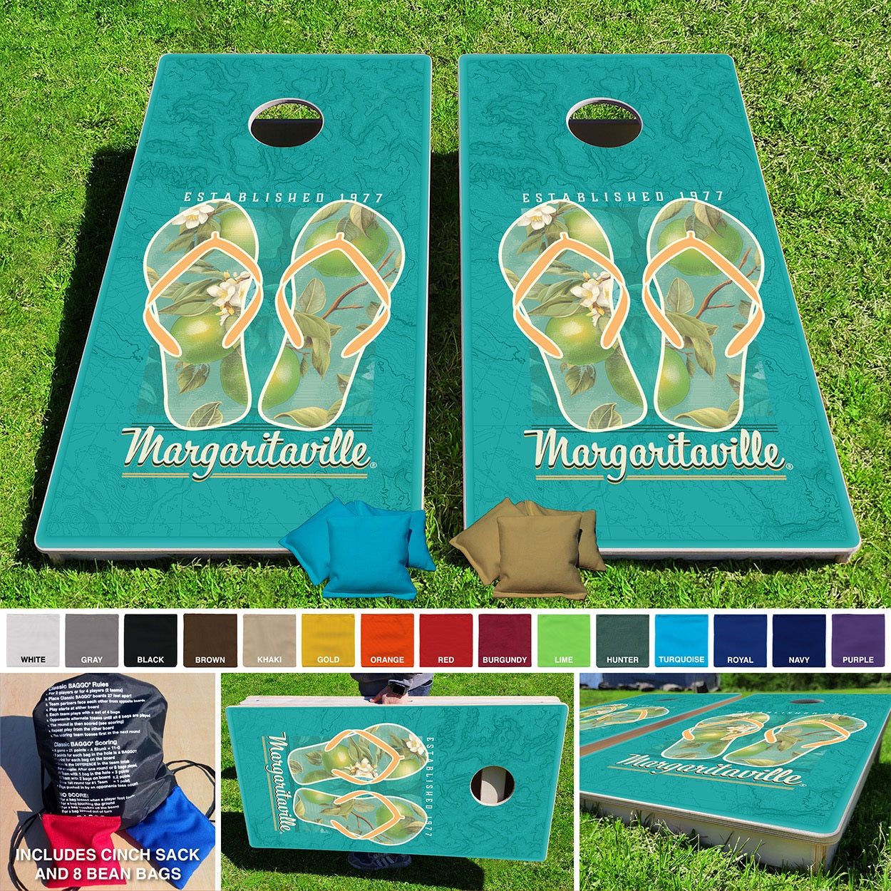 Margaritaville Flip Flops Pro Cornhole Bean Bag Toss Game 24x48 with 8 Regulation 16oz Bags