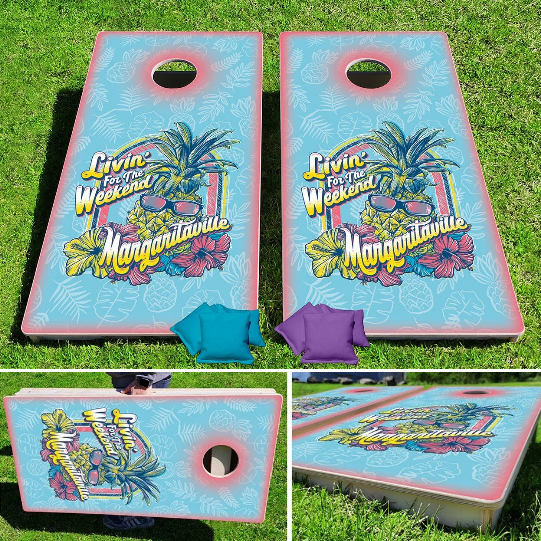 Margaritaville Livin' For The Weekend Pro Cornhole Bean Bag Toss Game 24x48 with 8 Regulation 16oz Bags