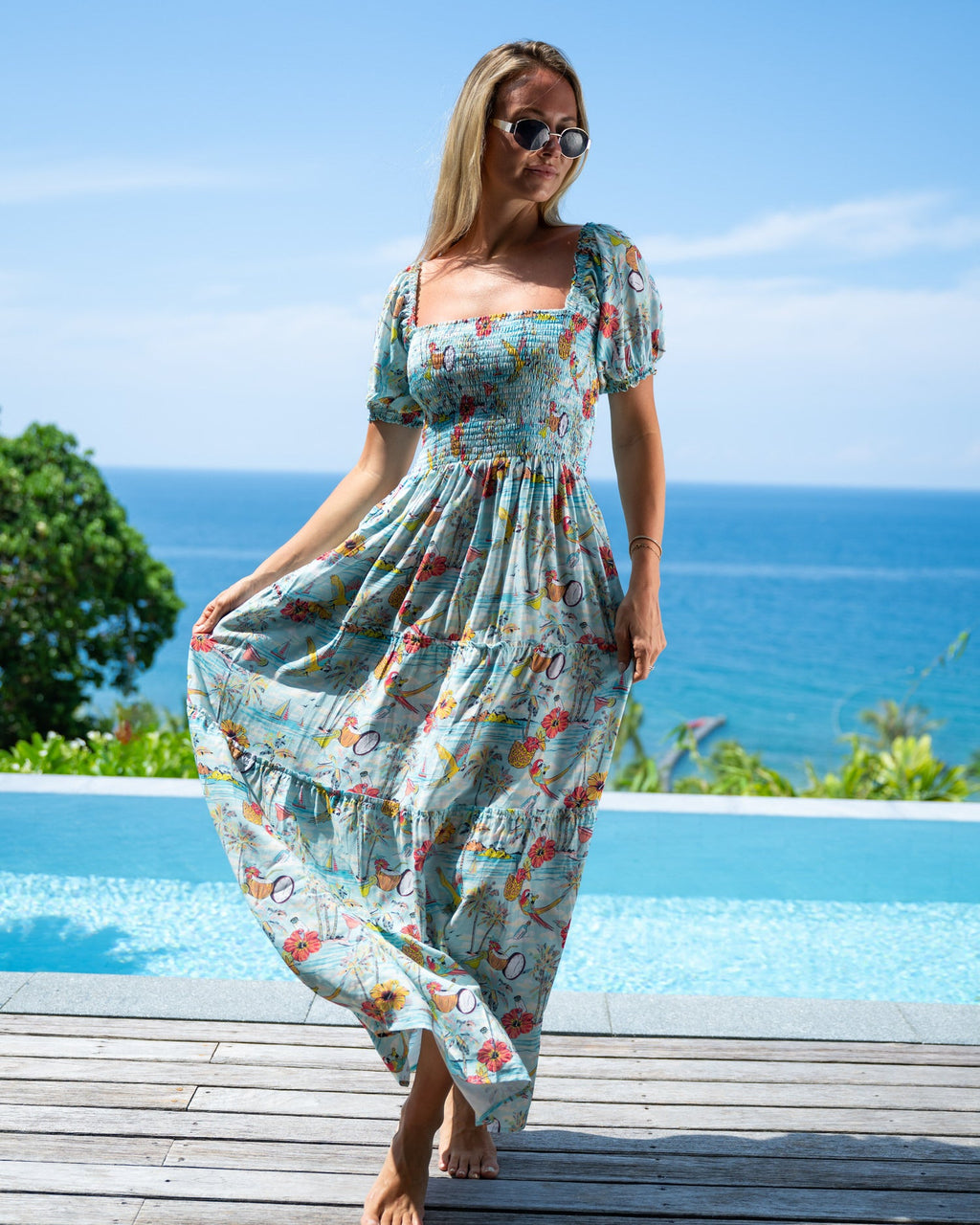Margaritaville by Kenny Flowers – Wastin' Away Again - Blue – Smocked Maxi Dress