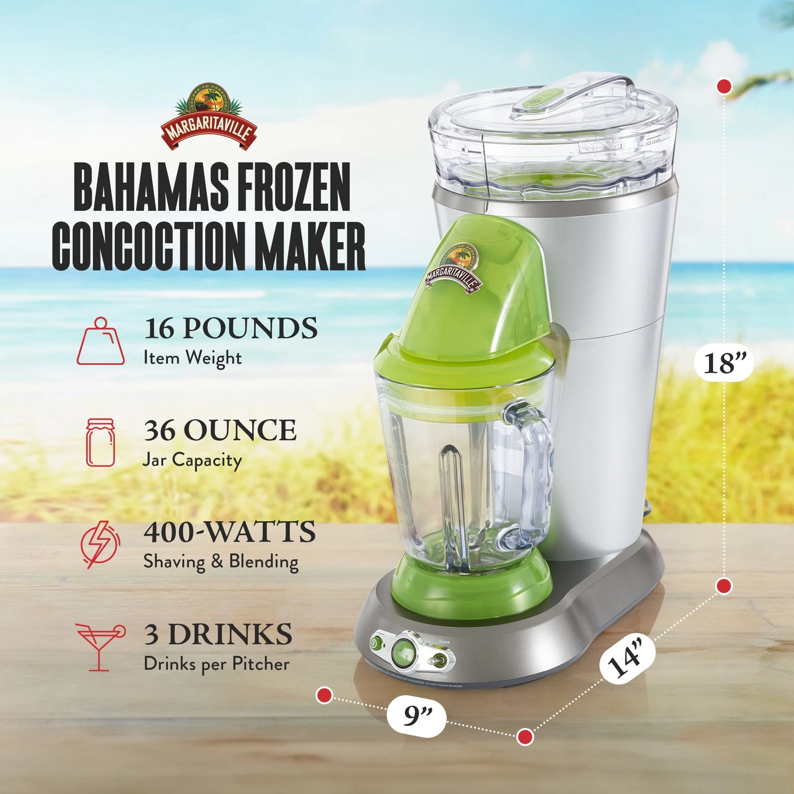Margaritaville® Bahamas™ Frozen Concoction Maker® with No-Brainer Mixer and Easy Pour Jar
